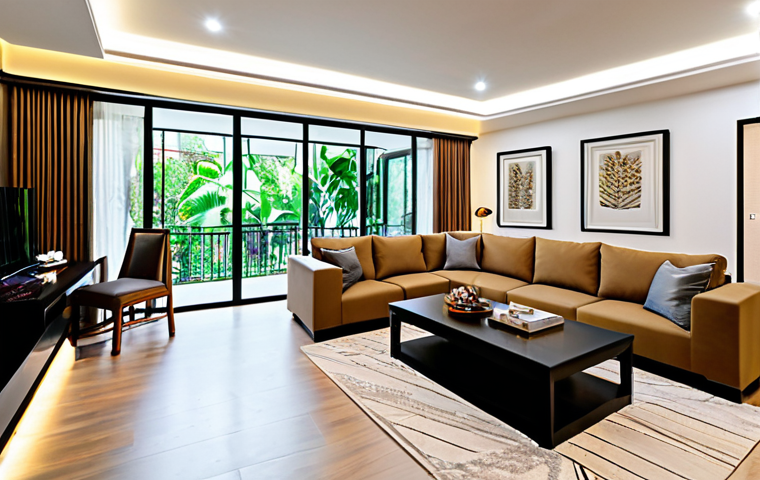 **

"A modern, fully furnished living room in a Thai home, featuring smart lighting controlling the ambiance, family-friendly atmosphere, safe for work, appropriate content, fully clothed family members enjoying the space, professional interior design photography, perfect anatomy, natural proportions, well-lit, modest decor."

**