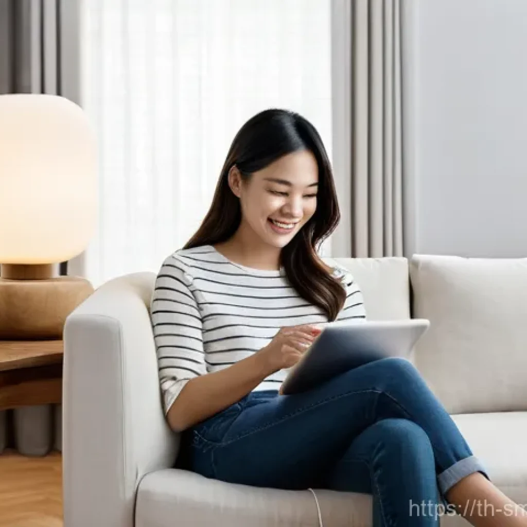스마트홈 기기의 통합 관리 방법 - **Prompt 1: Central Control and Modern Living**
A wide shot of a contemporary Thai living room b...