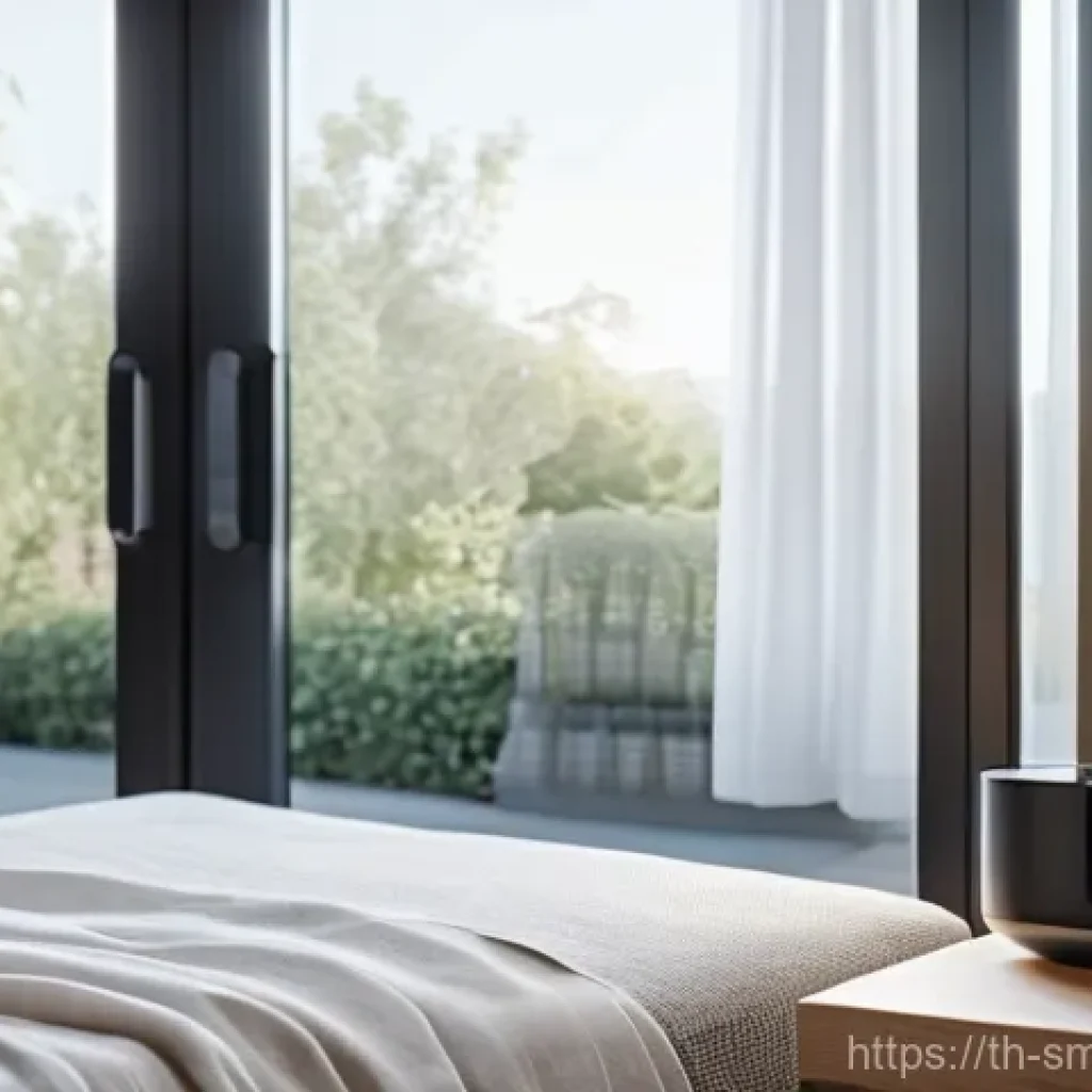 스마트홈 시스템의 커스터마이즈 방법 - **Smart Morning Automation**
A bright and airy modern bedroom, early morning. A young woman (20s...