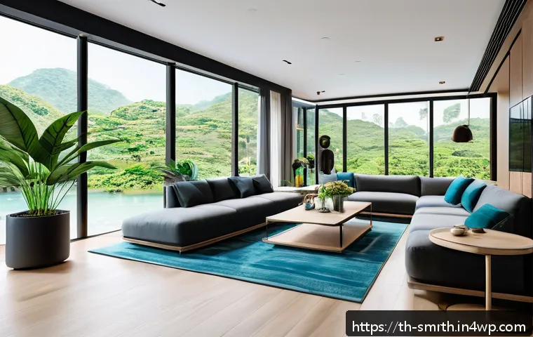스마트홈 시스템의 미래 전망 - A modern Thai smart home interior featuring multiple 5G-connected smart devices, including high-reso...