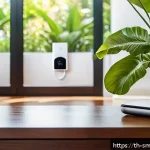 Home 23 스마트홈 기기 추천 싸고 좋은 제품은 - A modern Thai home interior featuring affordable smart home devices in use: a sleek smart plug conne...