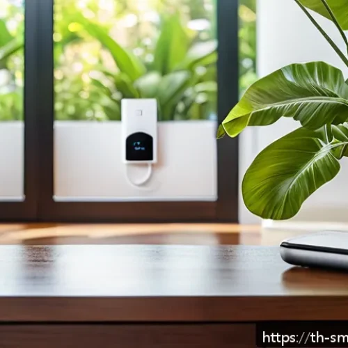Home 29 스마트홈 기기 추천 싸고 좋은 제품은 - A modern Thai home interior featuring affordable smart home devices in use: a sleek smart plug conne...