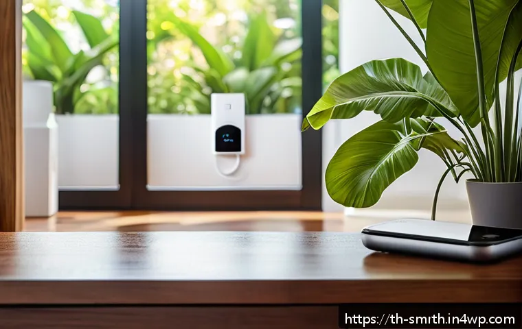 스마트홈 기기 추천  싸고 좋은 제품은 - A modern Thai home interior featuring affordable smart home devices in use: a sleek smart plug conne...
